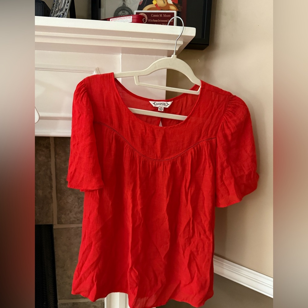 Medium Nanette Lepore Red Smocked Blouse with Elegant Sleeves